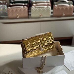 Dior My Dior Gold Metallic Cannage Lambskin Mini Bag - Dubai Luxury Items