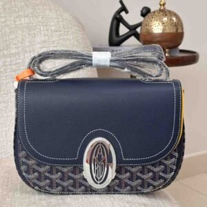 Goyard 233 Navy Blue Goyardine Chevron Canvas Shoulder Bag - Dubai Luxury Items