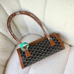 Goyard Goyardine Canvas Bonbonniere Bag Baguette Shape Black And Tan