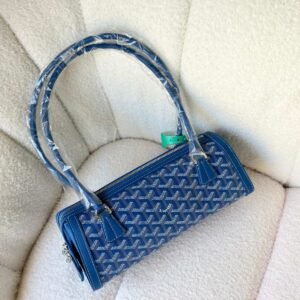 Goyard Goyardine Canvas Bonbonniere Bag Baguette Shape Blue