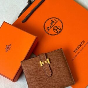 Hermes Bearn Compact Bifold Wallet In Brown Epsom Leather Gold Hardware - Dubai Luxury Items