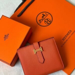 Hermes Bearn Compact Bifold Wallet In Orange Epsom Leather Gold Hardware - Dubai Luxury Items