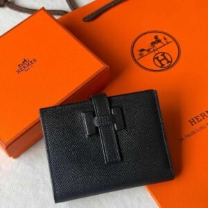Hermes Bearn Compact Wallet In Black Epsom Leather - Dubai Luxury Items