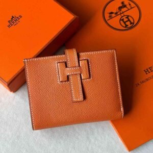 Hermes Bearn Compact Wallet In Orange Epsom Leather - Dubai Luxury Items