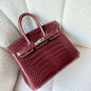 Hermes Birkin 25 Rouge H Shiny Crocodile Embossed Leather