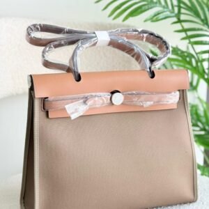 Hermes Herbag 31 Brown Leather And Etoupe Canvas Handbags