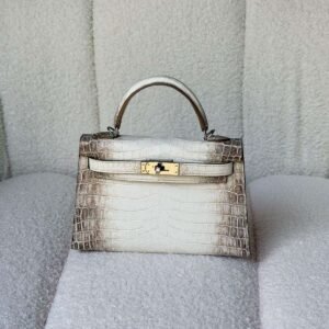 Hermes Kelly Mini Himalaya Niloticus Crocodile Palladium Hardware