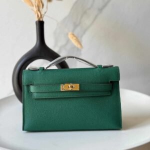 Hermes Kelly Pochette Green Swift Leather Bag - Dubai Luxury Items