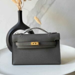 Hermes Kelly Pochette Gris Meyer Swift Leather Bag - Dubai Luxury Items