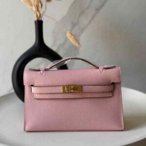 Hermes Kelly Pochette Rose Sakura Swift Leather Bag - Dubai Luxury Items