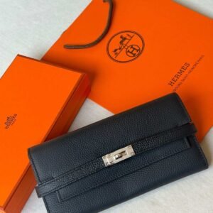 Hermes Kelly To Go Wallet Black Epsom Leather Silver Hardware - Dubai Luxury Items