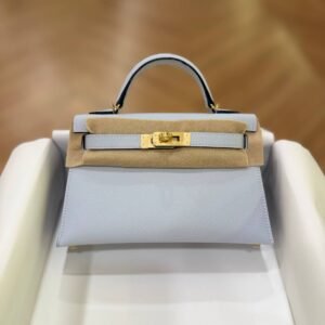 Hermes Mini Kelly 20 Bleu Brume Epsom Leather GHW - Dubai Luxury Items