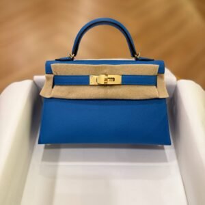 Hermes Mini Kelly 20 Bleu Hydra Epsom Leather GHW - Dubai Luxury Items