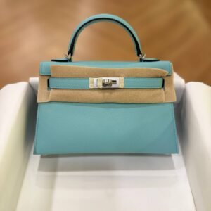 Hermes Mini Kelly 20 Blue Atoll Epsom Leather SHW - Dubai Luxury Items