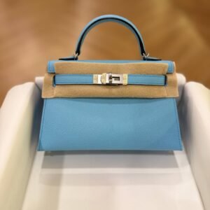 Hermes Mini Kelly 20 Blue Celeste Epsom Leather SHW - Dubai Luxury Items
