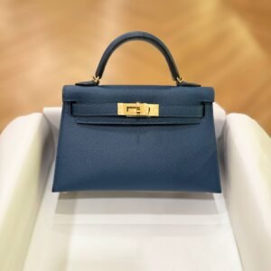 Hermes Mini Kelly 20 Deep Blue Epsom Leather GHW - Dubai Luxury Items