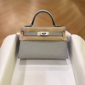 Hermes Mini Kelly 20 Gris Pantin Epsom Leather SHW - Dubai Luxury Items