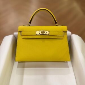 Hermes Mini Kelly 20 Vibrant Lime Yellow Epsom Leather GHW - Dubai Luxury Items