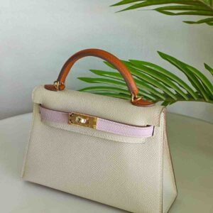 Hermes Mini Kelly Sellier 20 Craie & Mauve Pale & Gold Epsom Leather Bag - Dubai Luxury Items
