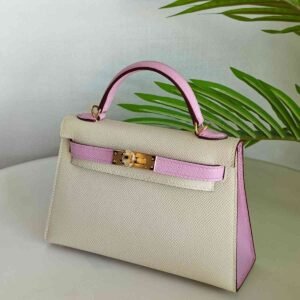 Hermes Mini Kelly Sellier 20 Nata & Mauve Sylvestre Epsom Leather Bag - Dubai Luxury Items