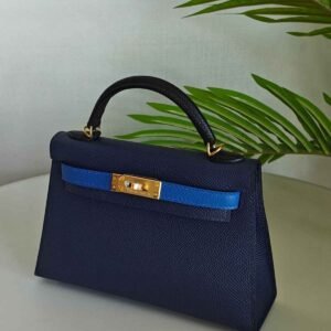 Hermes Mini Kelly Sellier 20 Navy Blue & Bright Blue Sylvestre Epsom Leather Bag - Dubai Luxury Items