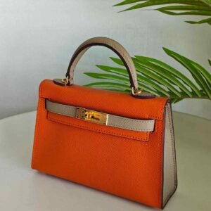 Hermes Mini Kelly Sellier 20 Orange & Etoupe Epsom Leather Bag - Dubai Luxury Items