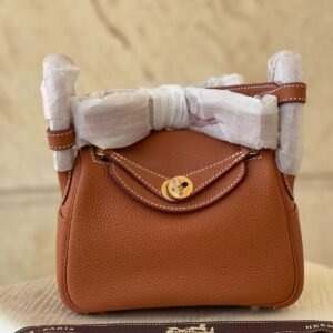 Hermes Mini Lindy Bag In Gold Taurillon Clemence Leather - Dubai Luxury Items