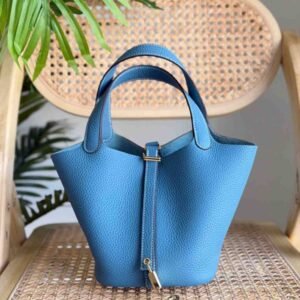 Hermes Picotin Lock 18 Bleu Jean Taurillon Clemence Leather Top Handles Bags - Dubai Luxury Items