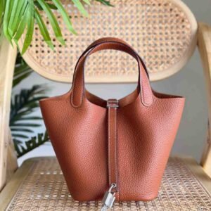Hermes Picotin Lock 18 Brown Taurillon Clemence Leather Top Handles Bags - Dubai Luxury Items