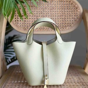 Hermes Picotin Lock 18 Gris Neve Taurillon Clemence Leather Top Handles Bags - Dubai Luxury Items