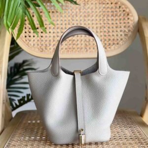Hermes Picotin Lock 18 Gris Pale Taurillon Clemence Leather Top Handles Bags - Dubai Luxury Items
