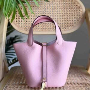 Hermes Picotin Lock 18 Rose Sakura Taurillon Clemence Leather Top Handles Bags - Dubai Luxury Items