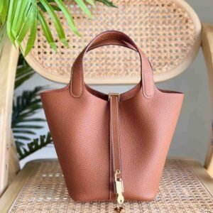 Hermes Picotin Lock 22 Brown Taurillon Clemence Leather Top Handles Bags - Dubai Luxury Items