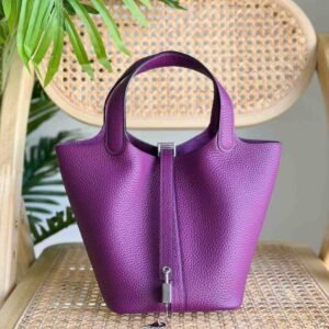 Hermes Picotin Lock 22 Purple Taurillon Clemence Swift Leather Top Handles Bags - Dubai Luxury Items