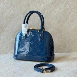 Louis Vuitton Alma BB Sapphire Blue Monogram Vernis Patent Leather Handbag - Dubai Luxury Items