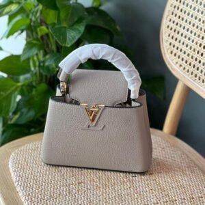 Louis Vuitton Galet Gray Taurillon Leather Capucines Mini Bag - Dubai Luxury Items