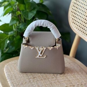 Louis Vuitton Galet Gray Taurillon Leather Mother-of-pearl Effect Flowers Capucines Mini Bag - Dubai Luxury Items