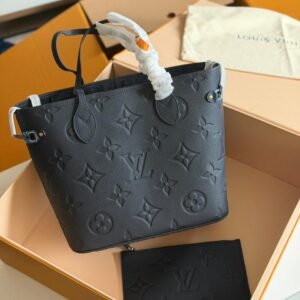 Louis Vuitton Neverfull MM Black Monogram Empreinte Leather Tote Bag