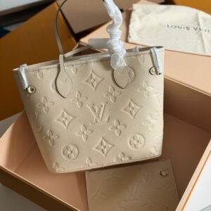 Louis Vuitton Neverfull MM Creme Monogram Empreinte Leather Tote Bag