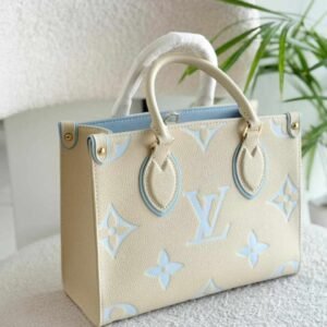 Louis Vuitton Onthego PM Latte Candy Blue Giant Empreinte Monogram Canvas Tote Bag - Dubai Luxury Items