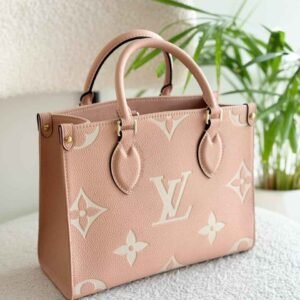 Louis Vuitton Onthego PM Rose Trianon Creme Giant Empreinte Monogram Canvas Tote Bag - Dubai Luxury Items