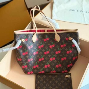 Louis Vuitton X Takashi Murakami Neverfull MM Red and Brown Cherry Monogram Canvas Tote Bag - Dubai Luxury Items