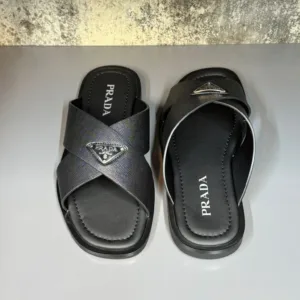Prada Saffiano Leather Crisscross Slides - Luxury Master Copy Dubai