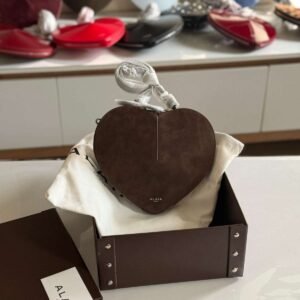 Shop Alaia Le Coeur Brown Calfskin Suede Shoulder Bag