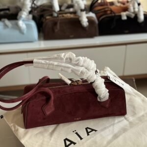 Shop Alaïa Medium Le Teckel Burgundy Suede Shoulder Bag