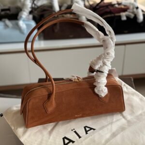 Shop Best Alaia Medium Le Teckel Brown Suede Shoulder Bag