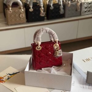Shop Dior Lady Dior Mini Cherry Red Patent Bag | DUbai Luxury Items
