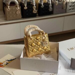 Shop Dior Lady Dior Mini Gold Metallic Bag | Dubai Luxury Items
