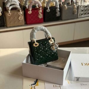 Shop Dior Lady Dior Mini Pine Green Patent Bag | Dubai Luxury Items