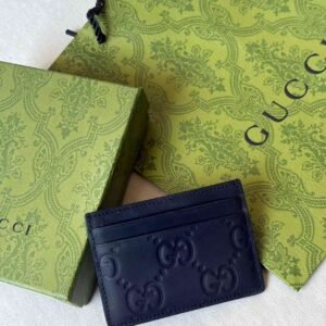 Shop Gucci Card Wallet Black GG Embossed Leather